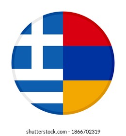 icono circular con banderas de grecia y armenia aisladas en fondo blanco