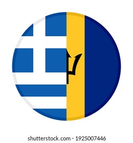 round icon with greece and barbados flags isolated on white background
