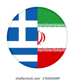 round icon with greece and iran flags isolated on white background
