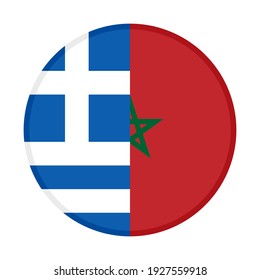 icono circular con banderas grecia y marruecos aisladas en fondo blanco
