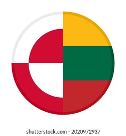 round icon with greenland and lithuania flags, isolated on white background
