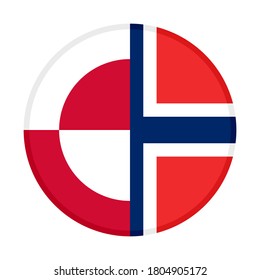 round icon with greenland and norway flags, isolated on white background