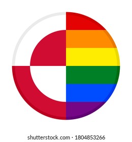 round icon with greenland and rainbow flags, isolated on white background