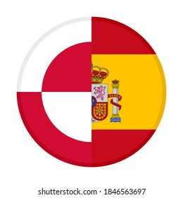 round icon with greenland and spain flags, isolated on white background
