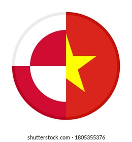 round icon with greenland and vietnam flags, isolated on white background