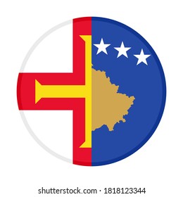 round icon with guernsey and kosovo flags, isolated on white background