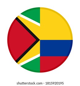 round icon with guyana and colombia flags, isolated on white background