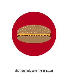 Round icon with a hamburger with bread and cheese. vector, illustration.