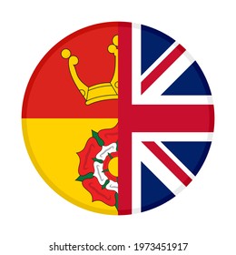 round icon with hampshire and united kingdom flags isolated on white backgrouund
