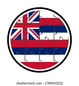 icono redondo con bandera hawaii hecho con piezas del rompecabezas, aislado en fondo blanco 