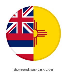 round icon with hawaii and new mexico flags, isolated on white background