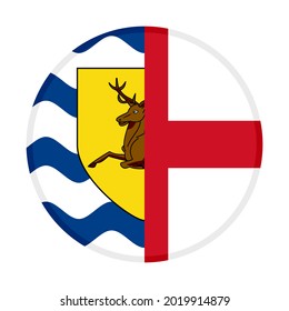 round icon with hertfordshire and england flags isolated on white background
