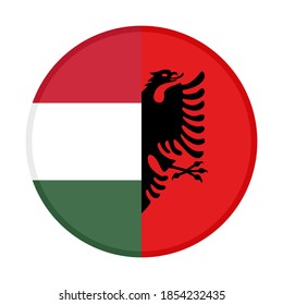 round icon with hungary and albania flags, isolated on white background