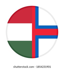 round icon with hungary and faroe islands flags, isolated on white background