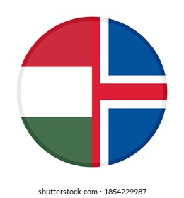 round icon with hungary and iceland flags, isolated on white background