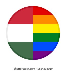 round icon with hungary and rainbow flags, isolated on white background