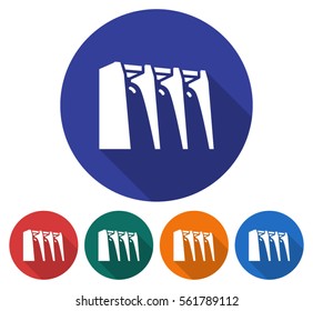 Round icon of hydro-electric power plant. Flat style illustration with long shadow in five variants background color