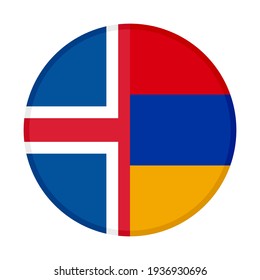 round icon with iceland and armenia flags, isolated on white background
