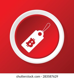 Round icon with image of string tag with bitcoin symbol, on red background