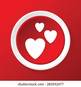 Round icon with image of three hearts, on red background