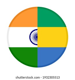 icono circular con banderas india y gabon aisladas en fondo blanco
