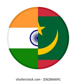 round icon with india and mauritania flags, isolated on white background

