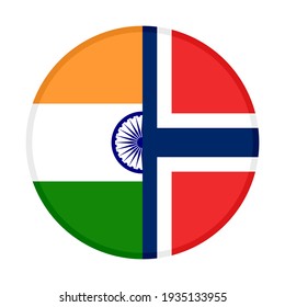 round icon with india and norway flags, isolated on white background
