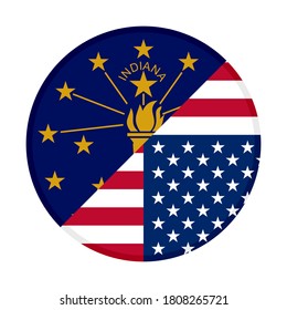 round icon with indiana and united states flags, isolated on white background