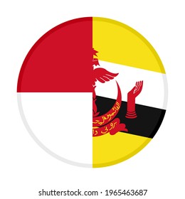 round icon with indonesia and brunei flags isolated on white background
