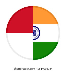 round icon with indonesia and india flags, isolated on white background