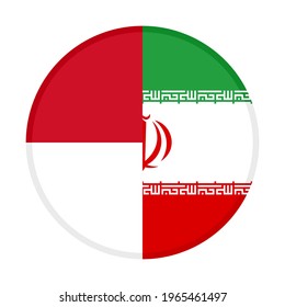 round icon with indonesia and iran flags isolated on white background
