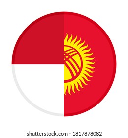 round icon with indonesia and kyrgyzstan flags, isolated on white background