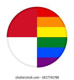 round icon with indonesia and rainbow flags, isolated on white background