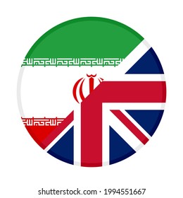icono circular con banderas iran y británicas aisladas en fondo blanco
