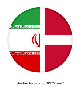 round icon with iran and denmark flags isolated on white background
