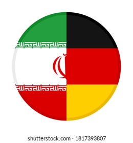round icon with iran and germany flags, isolated on white background