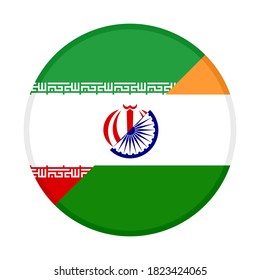 round icon with iran and india flags, isolated on white background