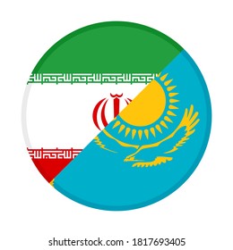 icono circular con banderas de irán y kazajistán, aislado en fondo blanco