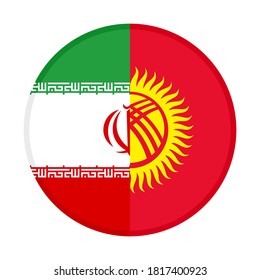 round icon with iran and kyrgyzstan flags, isolated on white background