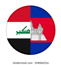 round icon with iraq and cambodia flags isolated on white background
