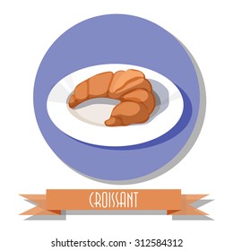 Round icon isolated on a white background. Croissant on a plate. 