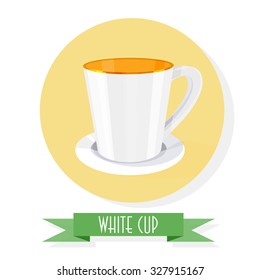 Round icon isolated on a white background. White ceramic cup on a saucer.