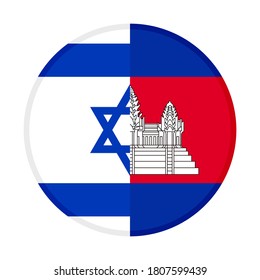 round icon with israel and cambodia flags, isolated on white background