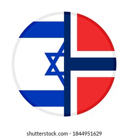 round icon with israel and norway flags, isolated on white background
