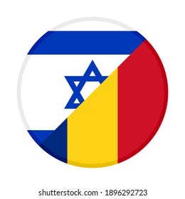 round icon with israel and romania flags isolated on white background