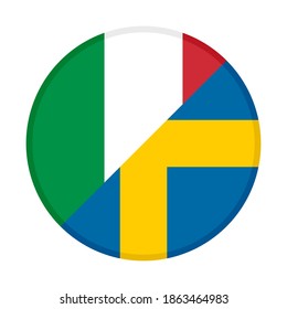 round icon with italy and sweden flags, isolated on white background