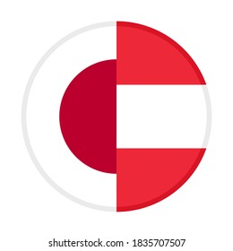 round icon with japan and austria flags, isolated on white background