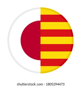 round icon with japan and catalonia flags, isolated on white background