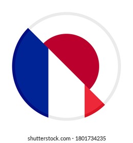 round icon with japan and france flags, isolated on white background