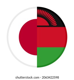 round icon with japan and malawi flags, isolated on white background
